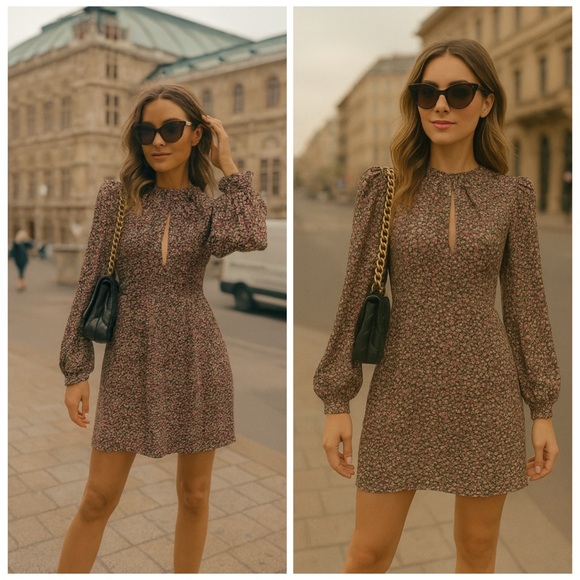 Mac Duggal Dresses & Skirts - NEW IENNA for MAC DUGGAL Black Floral Long Sleeve Keyhole Mini Dress Size 2